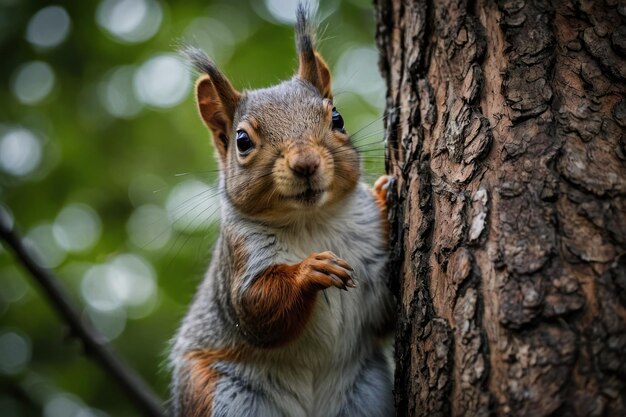 Close up of a squirrel on tree