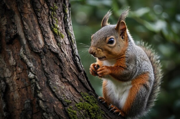 Close up of a squirrel on tree