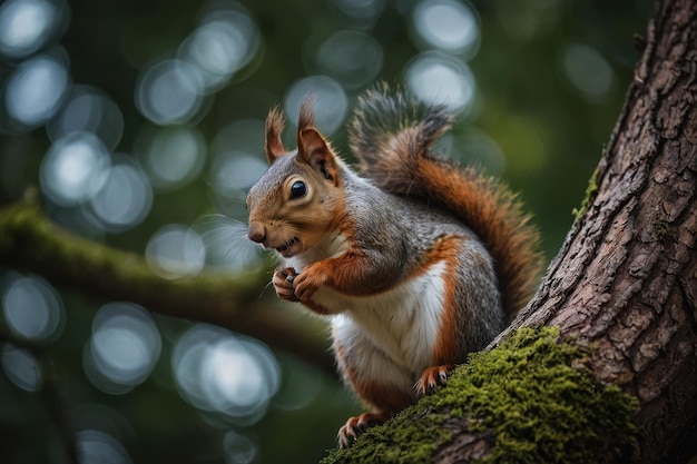 Close up of a squirrel on tree