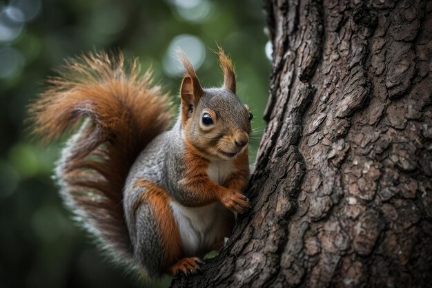 Close up of a squirrel on tree