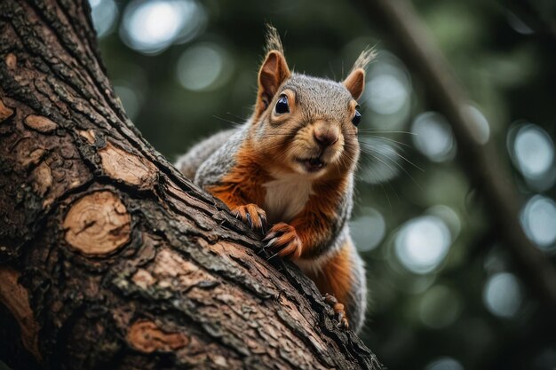 Close up of a squirrel on tree