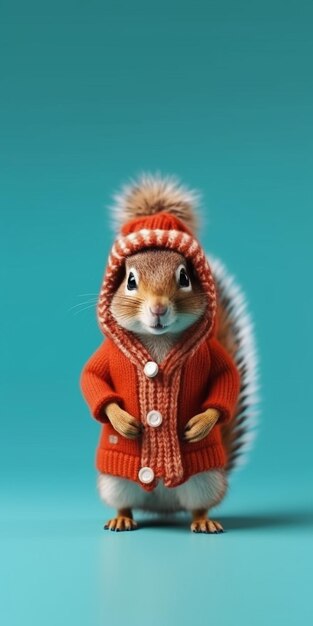 a close up of a squirrel wearing a sweater and a hat generative ai