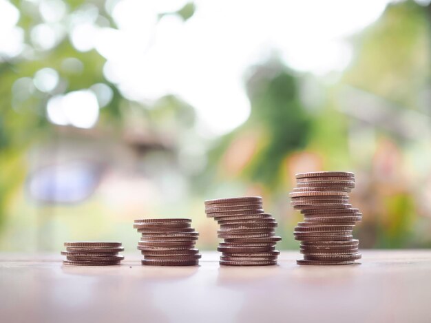 Photo close up stack of coins the concept of saving money financial investment and business growing