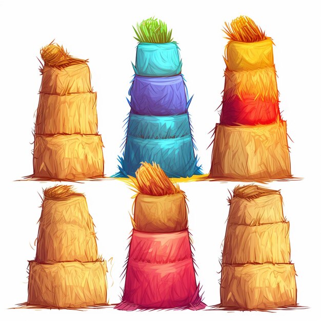 Photo a close up of a stack of hay with different colors generative ai