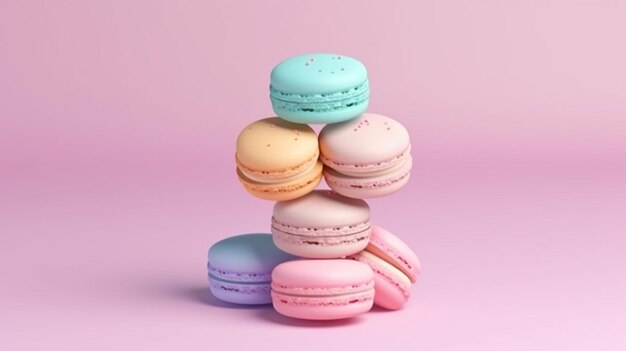 A close up of a stack of macarons on a pink background generative ai