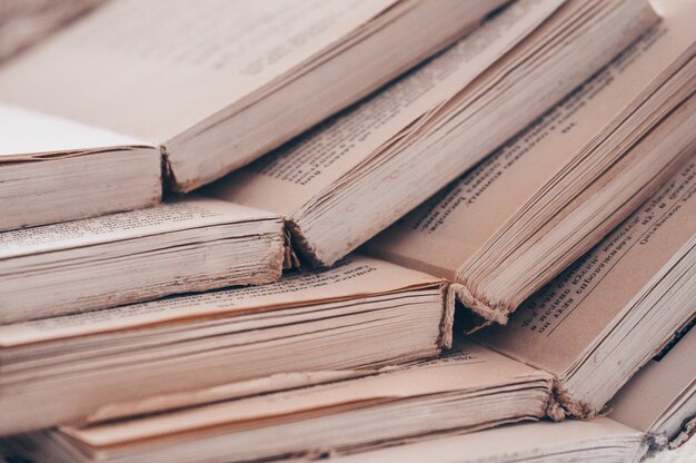 Close up stack of old books