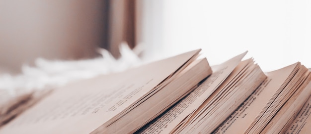 Close up stack of old books