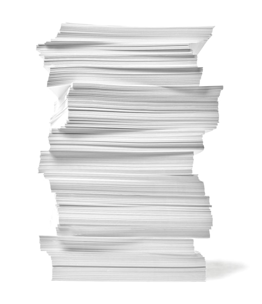 close up of a stack of paper on white background