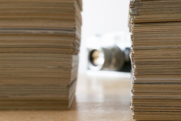 Close-up of stack of paper