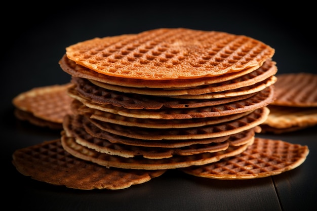 Close up stack of wafers on grey table