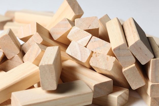 close-up of stack of wooden table