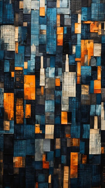 close-up stad veel gebouwen blauw oranje denim scherven pallet industriële omgeving wijd open textiel