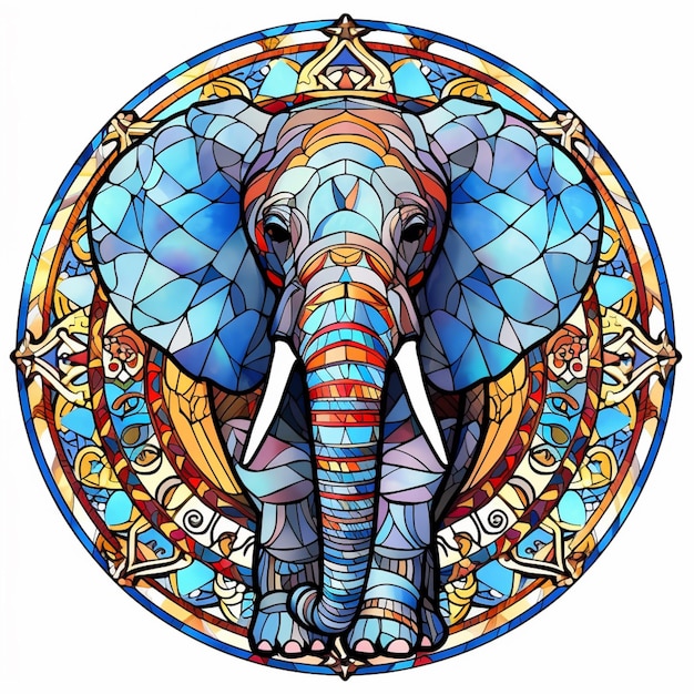 A close up of a stained glass elephant in a circle generative ai