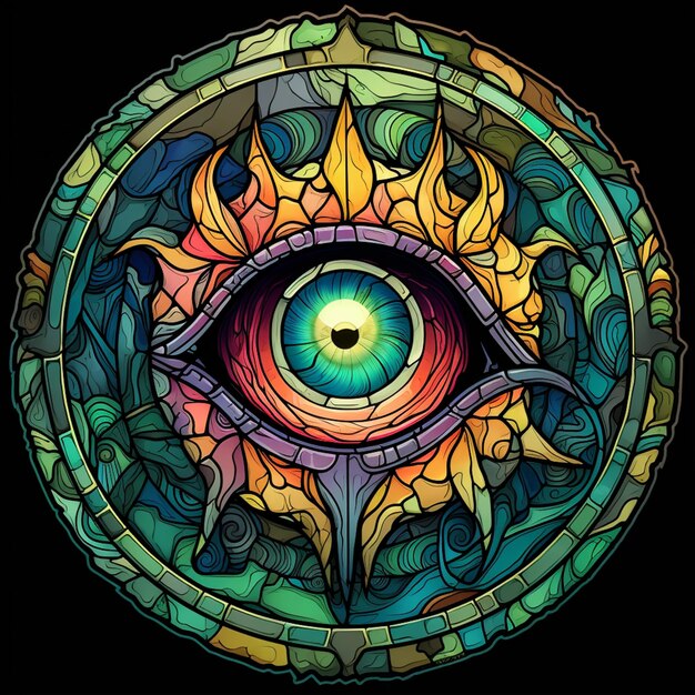 a close up of a stained glass eye with a sunflower generative ai