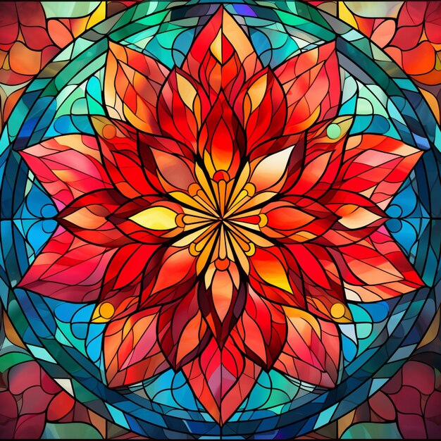 Photo a close up of a stained glass flower in a circle generative ai