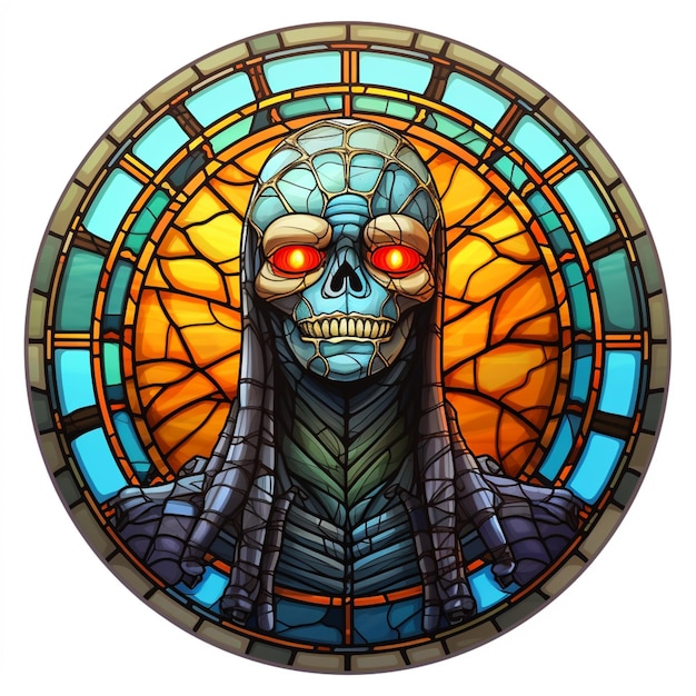 a close up of a stained glass picture of a skeleton generative ai