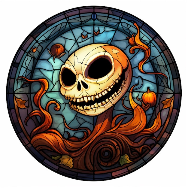 a close up of a stained glass picture of a skull generative ai