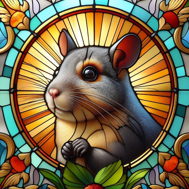 Photo a close up of a stained glass window with an agouti