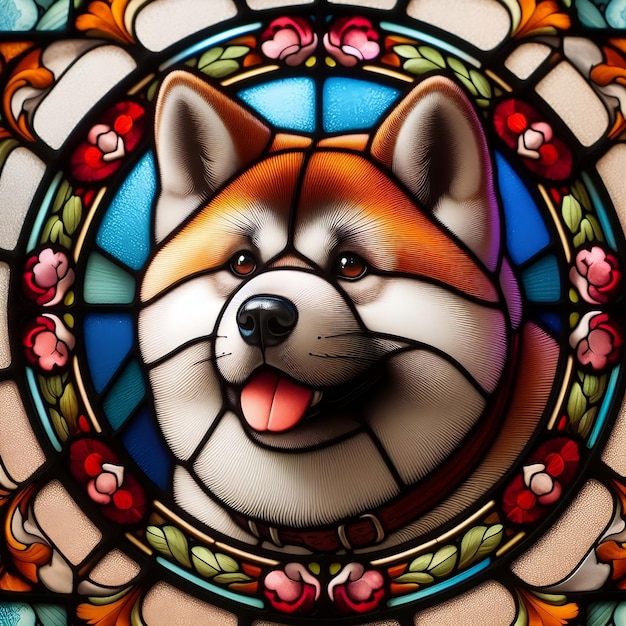Photo a close up of a stained glass window with an akita