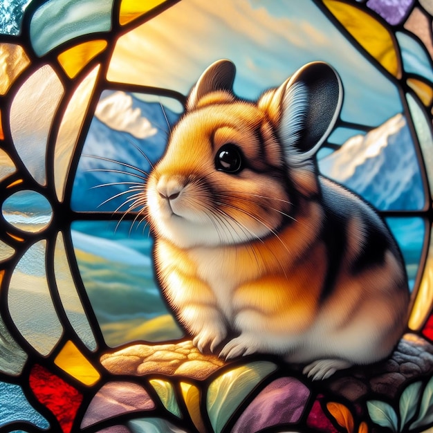 Photo a close up of a stained glass window with an american pika