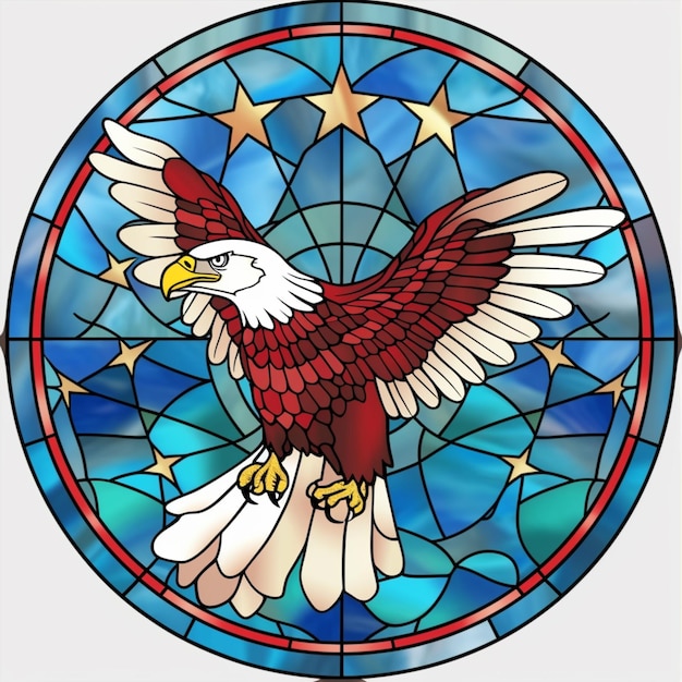Photo a close up of a stained glass window with a bald eagle generative ai