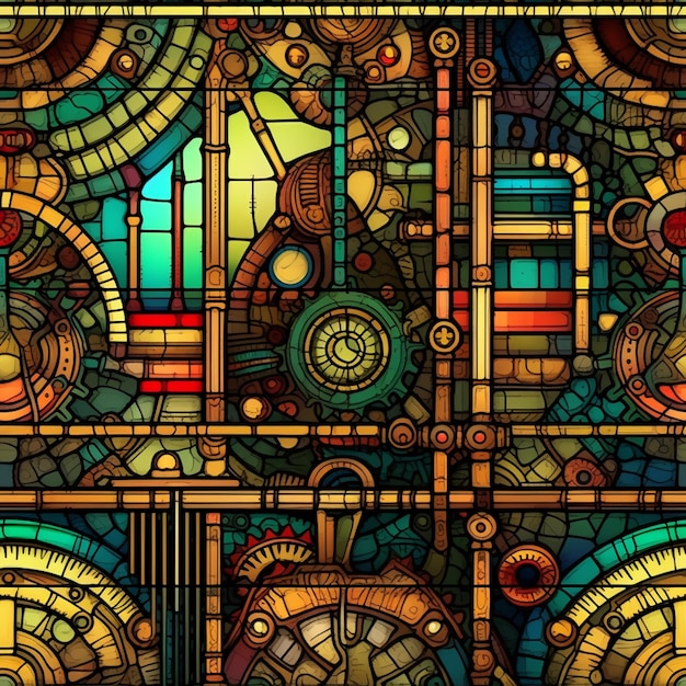 Photo a close up of a stained glass window with a clock generative ai