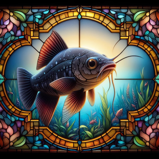 Photo a close up of a stained glass window with an cory catfish