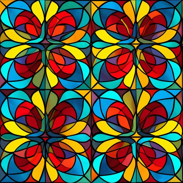 A close up of a stained glass window with a flower generative ai