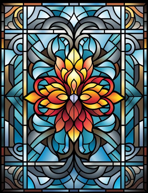 A close up of a stained glass window with a flower generative ai