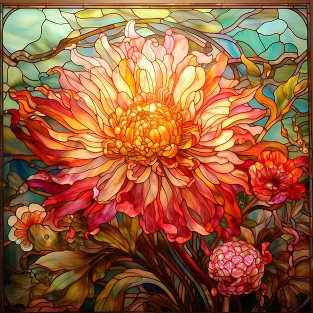 a close up of a stained glass window with a flower generative ai