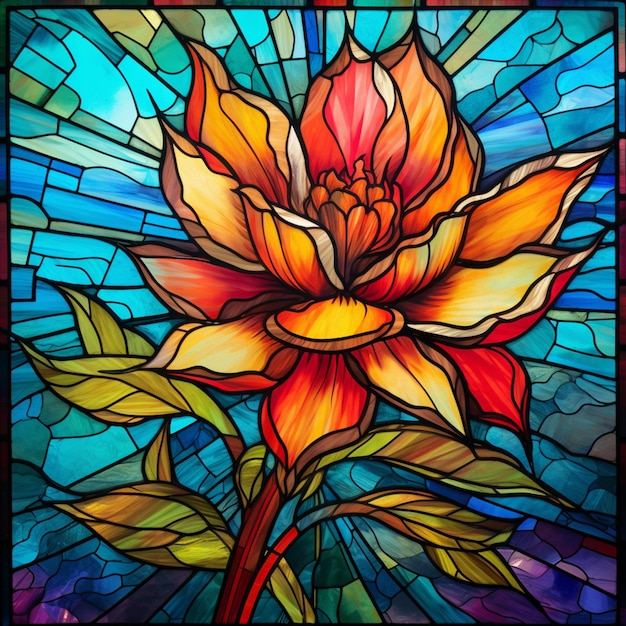 a close up of a stained glass window with a flower generative ai