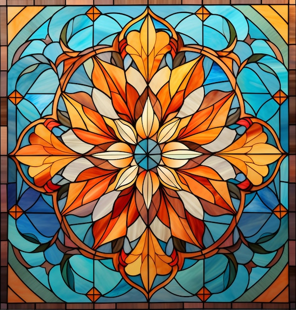 a close up of a stained glass window with a flower in it generative ai