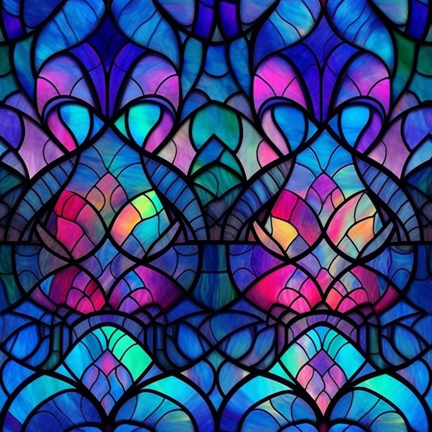 A close up of a stained glass window with a lot of colors generative ai