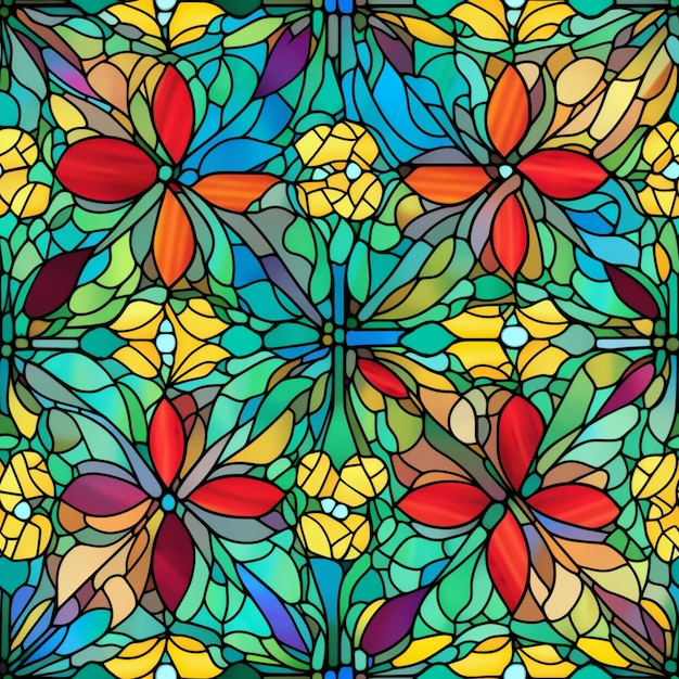 a close up of a stained glass window with many different colors generative ai