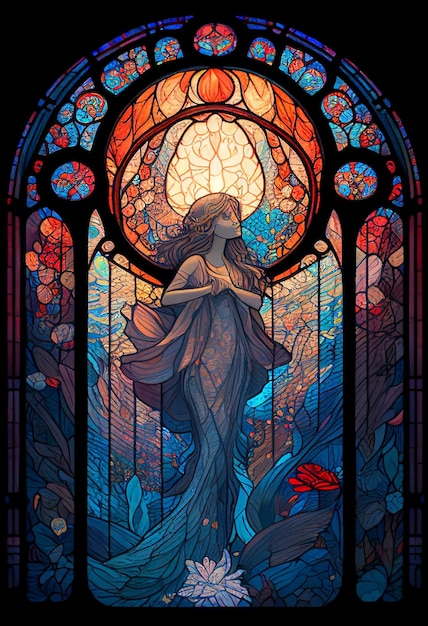 A close up of stained glass window with mermaid generative ai