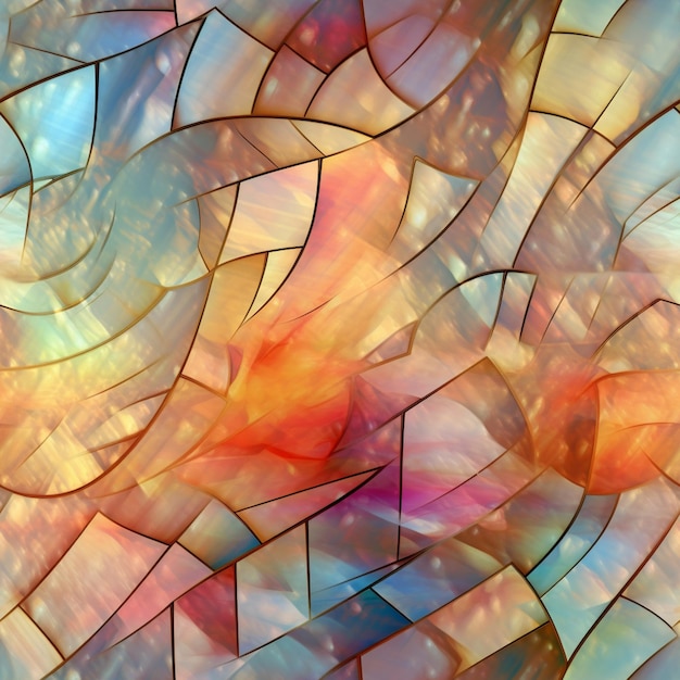 A close up of a stained glass window with a red flower generative ai