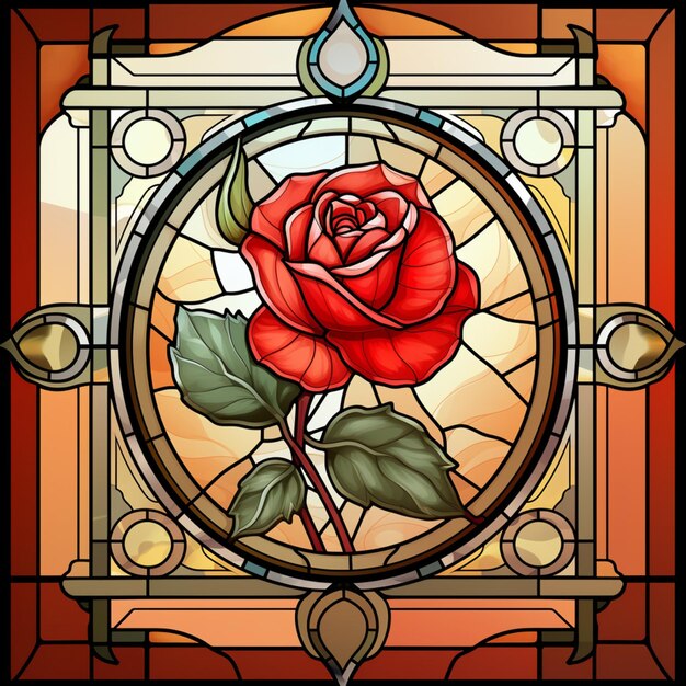 a close up of a stained glass window with a rose in it generative ai