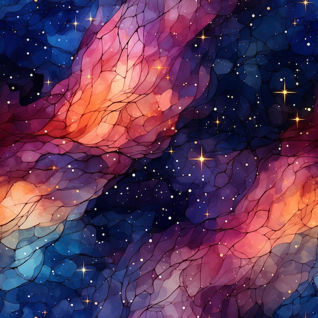 a close up of a stained glass window with stars and a sky background generative ai