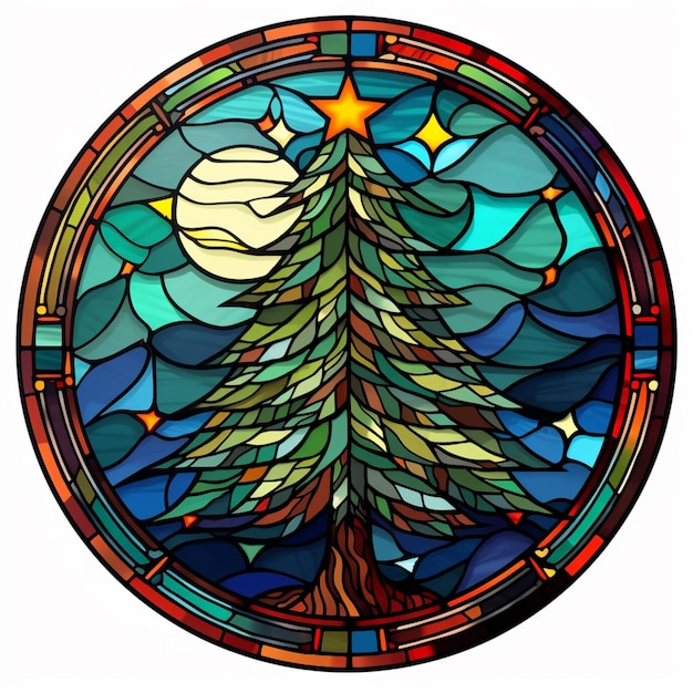 a close up of a stained glass window with a tree generative ai