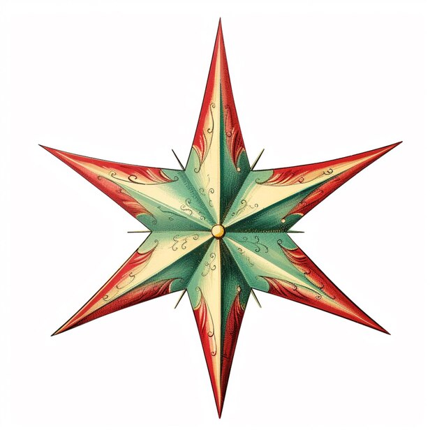 Foto un primo piano di una stella con un disegno generativo ai rosso e verde