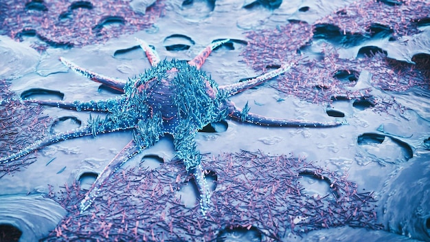 A close up of a starfish on a wet surface