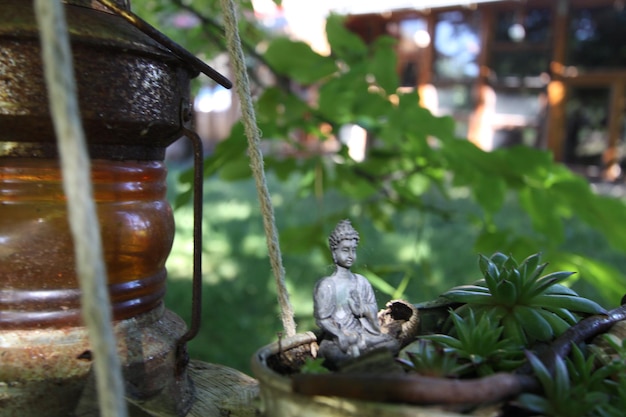 Photo close-up of statue against plants