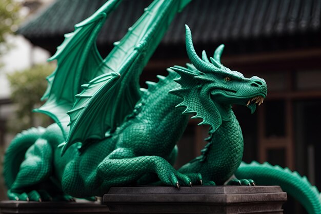 A close up of a statue of a dragon