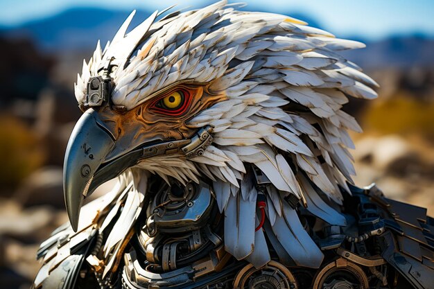 Close up of statue of eagle with yellow eyes Generative AI