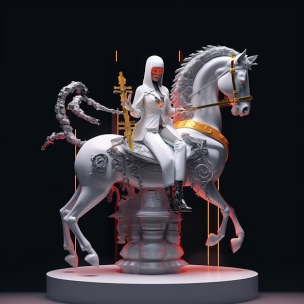 a close up of a statue of a woman riding a horse generative ai