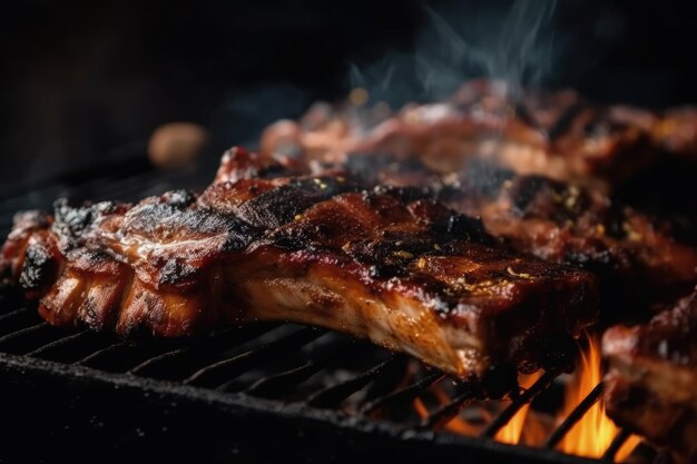 A close up of a steak on a grill generative AI