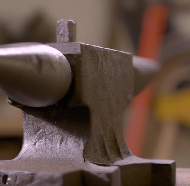 Close up of steel anvil lying on table in workshop