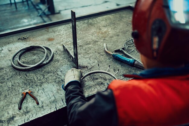 Close up of the steel welding process Work in the heavy steel industry