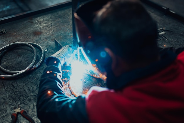 Close up of the steel welding process Work in the heavy steel industry