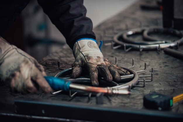 Close up of the steel welding process Work in the heavy steel industry